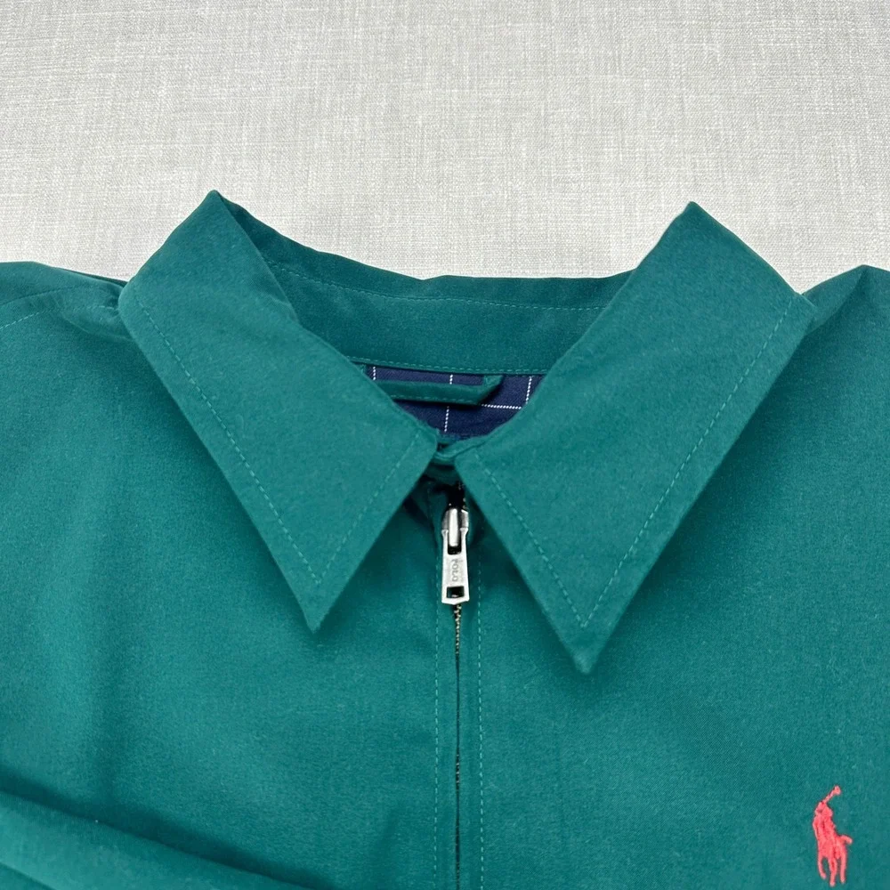 Polo Ralph Lauren Bi-Swing Harrington Jacket Mens M Green Red Pony Zip Up Lined